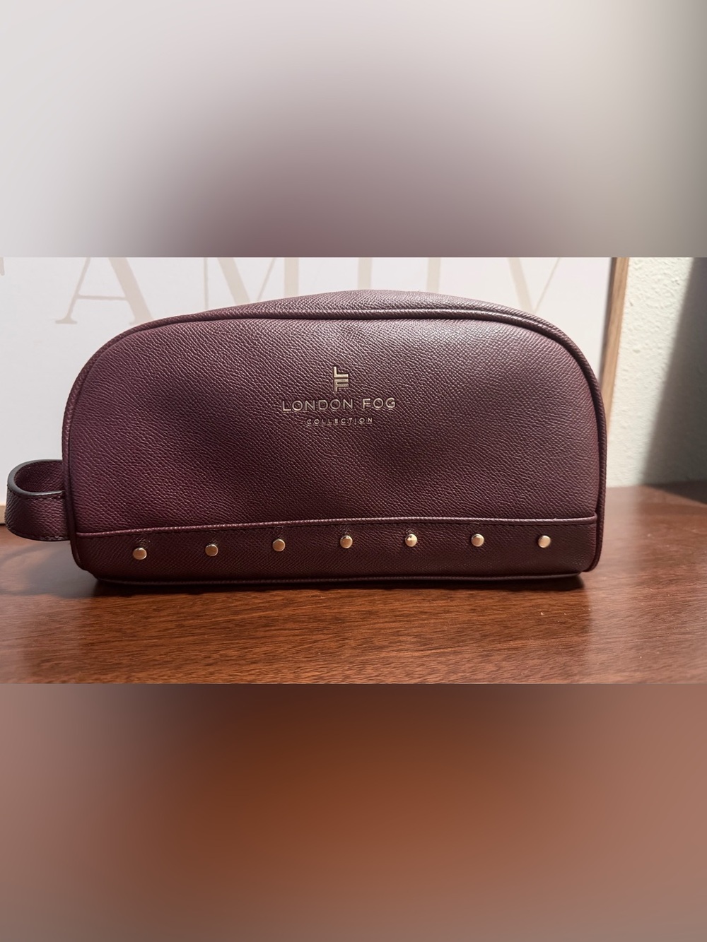 London Fog Plum Pebbled Leather Crossbody with Gold Studs